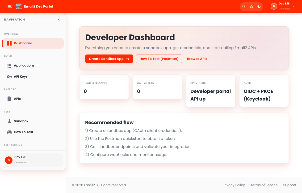 Developer dashboard