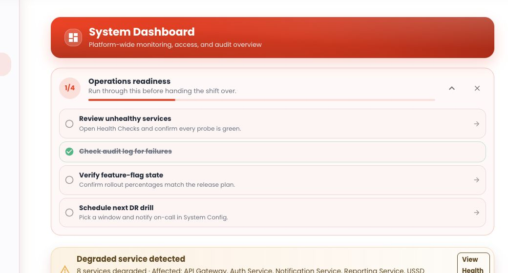 System admin dashboard
