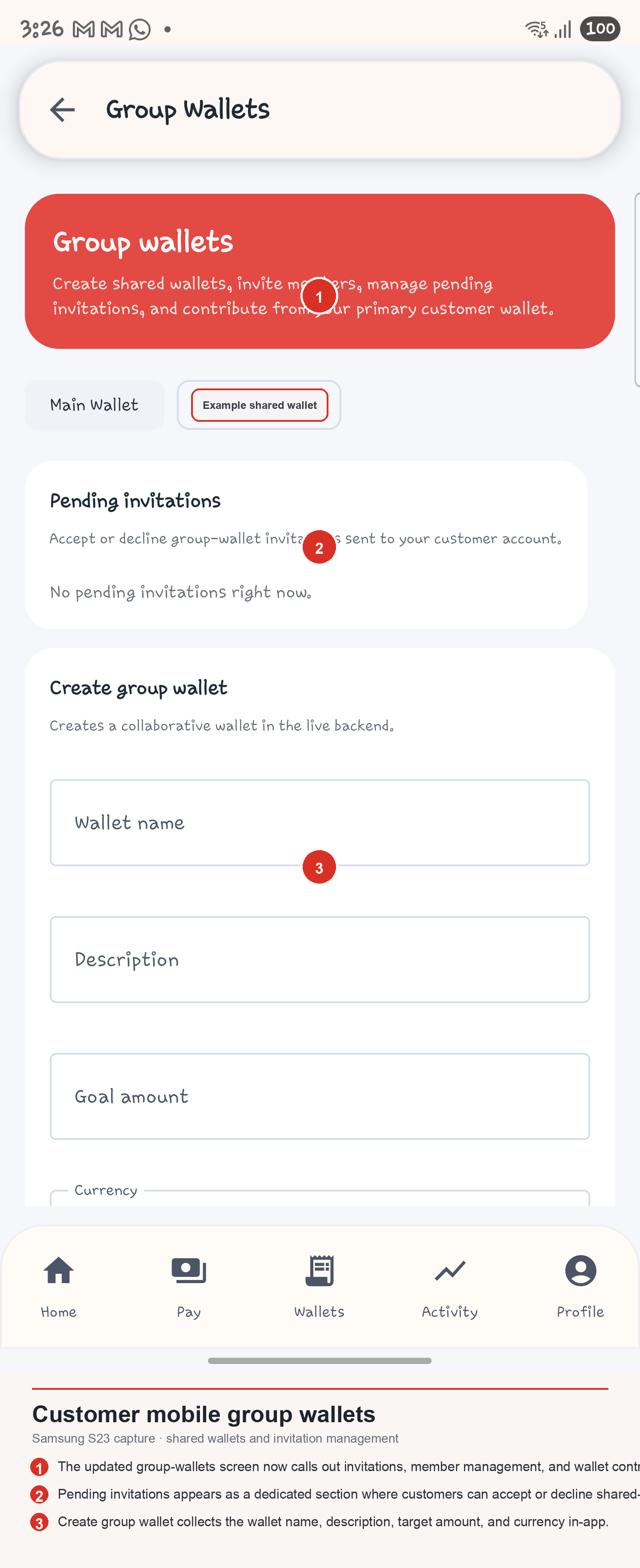 Customer mobile group wallets