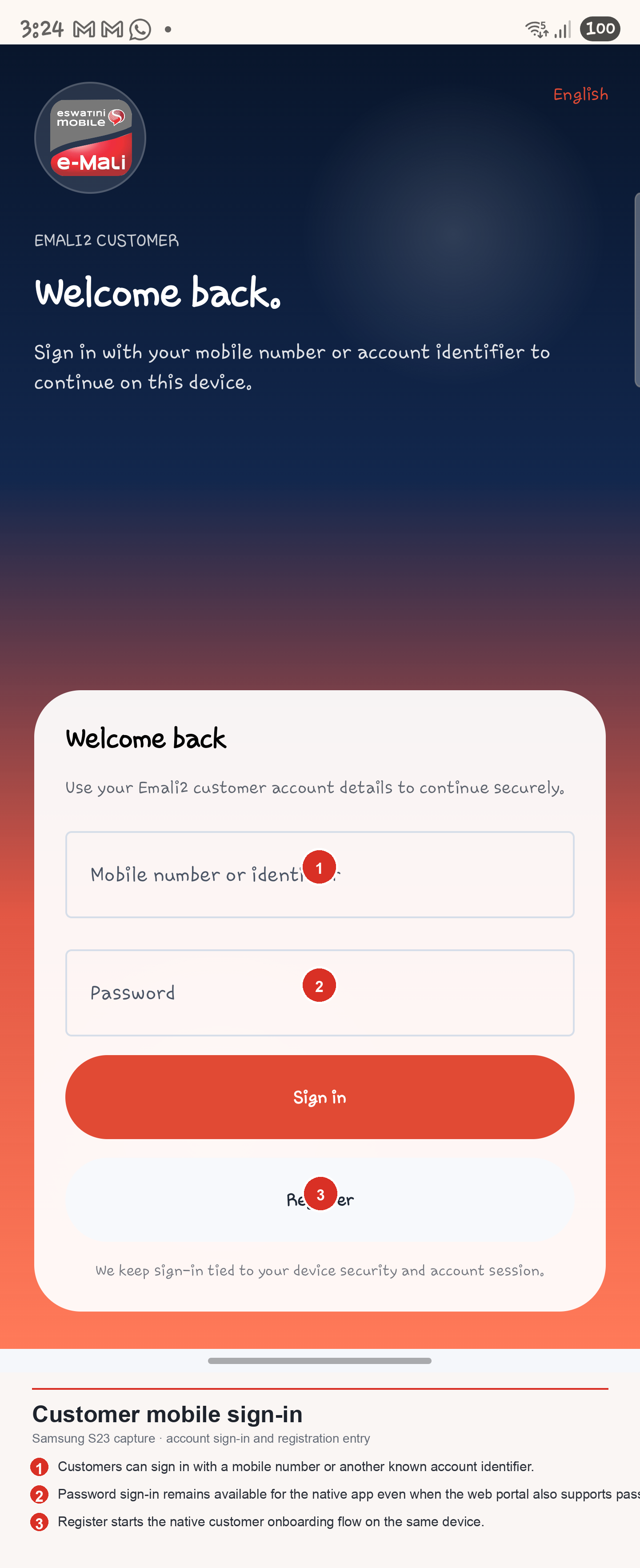 Customer mobile sign-in