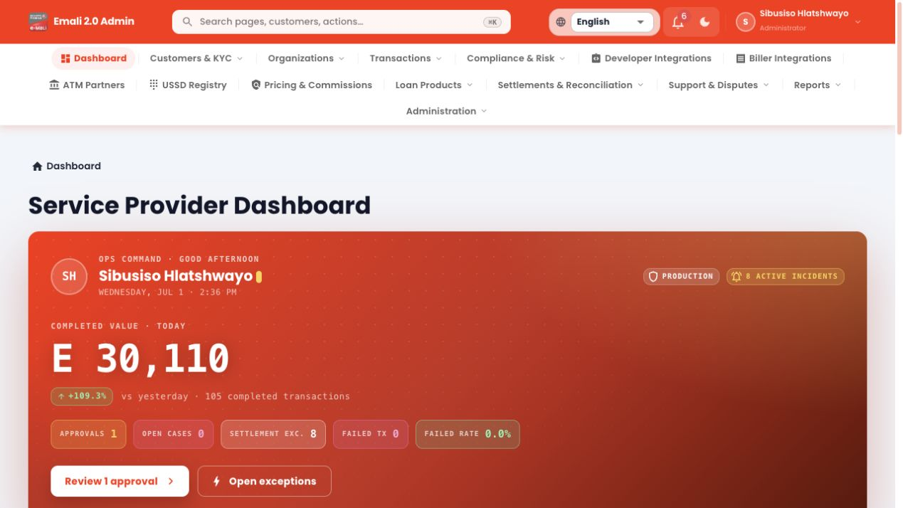 Service provider dashboard